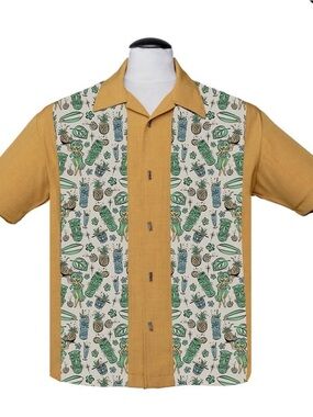 Steady Clothing Shirt Hula Cocktails Mustard Vintage Bowling Shirt Retro Tiki- M